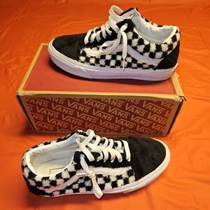Vans Old Skool Sherpa Black & White Checkered sz7.5M 9W EUC